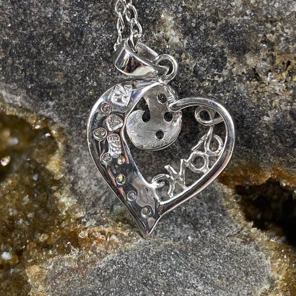 Sterling Silver CZ Heart Love Pendant Necklace 15" - Picture 5 of 7